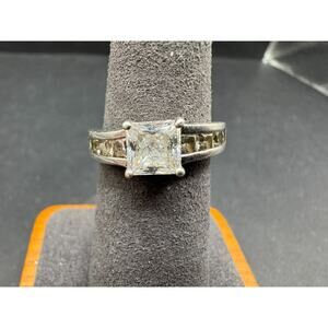Sterling Silver 925 Princess Cut Cubic Zirconia Solitaire Accent CZ Ring Sz 7.5
